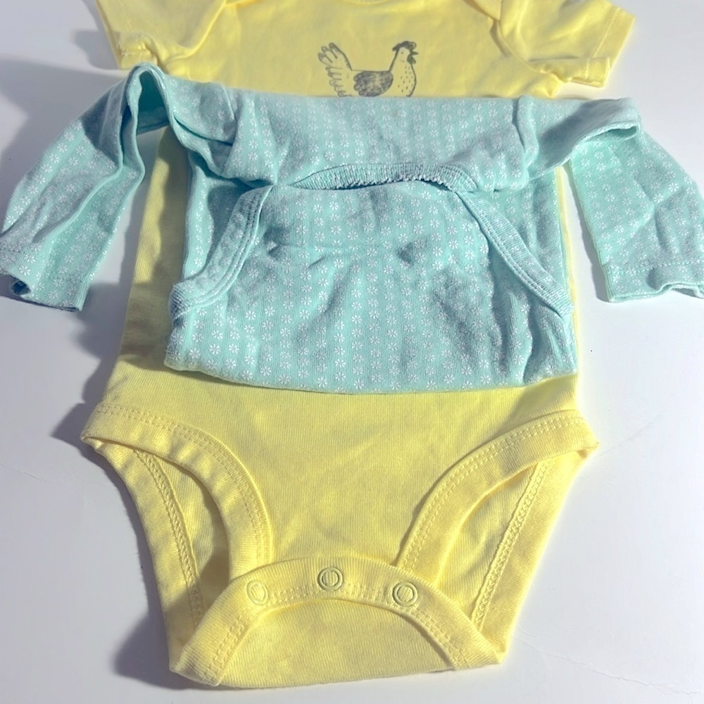 Carters onesies size 6 m yellow and green